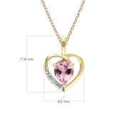 Classic Pear Pink Tourmaline & Diamond Heart Pendant Necklace In 9ct Yellow Gold