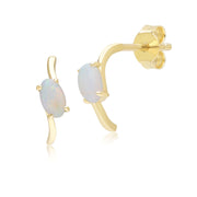 Classic Oval Opal Half Hoop Earrings in 9ct Yellow Gold