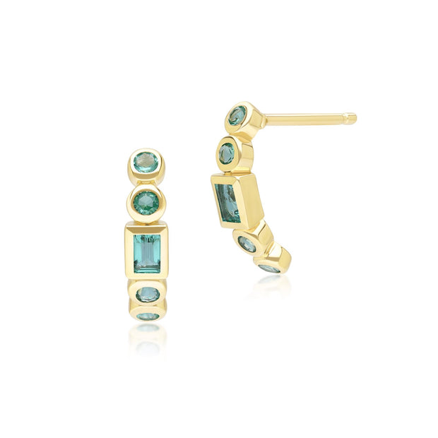 Classic Emerald Half Eternity Hoop Earrings in 9ct Yellow Gold