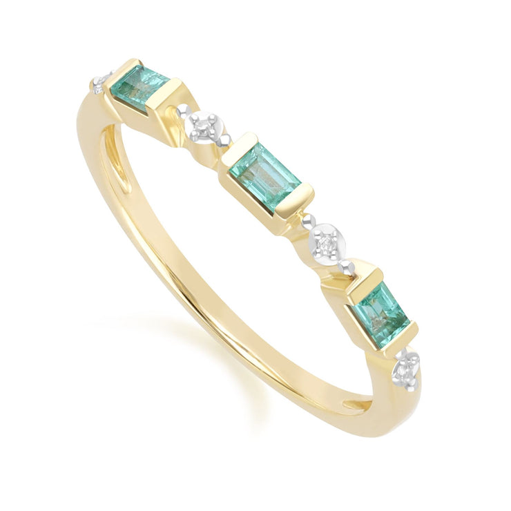 Classic Baguette Emerald & Diamond Eternity Ring in 9ct Yellow Gold