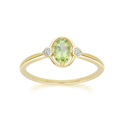 Classic Oval Peridot & Diamond Heart Ring In 9ct Yellow Gold