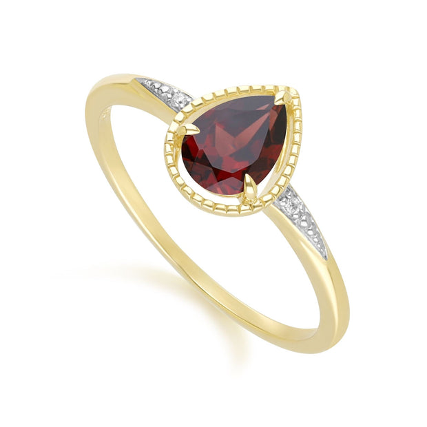 Classic Pear Garnet & Diamond Ring In 9ct Yellow Gold