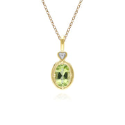 Classic Oval Peridot & Diamond Heart Pendant Necklace In 9ct Yellow Gold