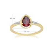 Classic Pear Garnet & Diamond Ring In 9ct Yellow Gold