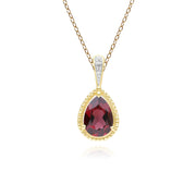 Classic Pear Garnet & Diamond Pendant Necklace In 9ct Yellow Gold