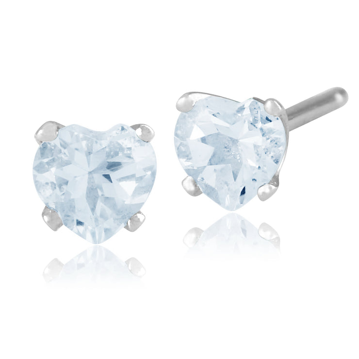 Classic Heart Aquamarine Stud Earrings in 9ct White Gold