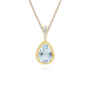 Classic Pear Aquamarine & Diamond Pendant Necklace In 9ct Yellow Gold