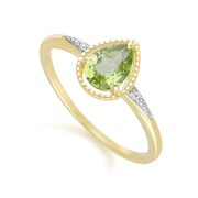 Classic Pear Peridot & Diamond Ring In 9ct Yellow Gold