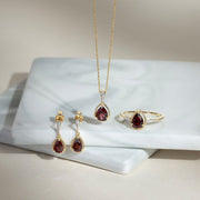 Classic Pear Garnet & Diamond Drop Earrings In 9ct Yellow Gold