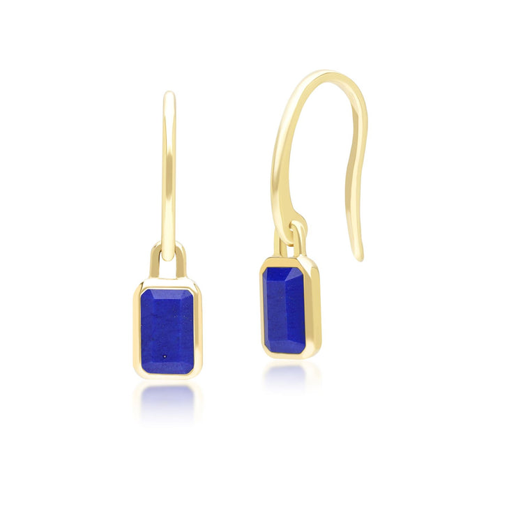 Classic Baguette Lapis Lazuli Drop Earrings in 9ct Yellow Gold