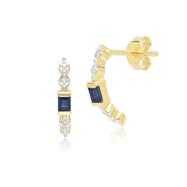 Classic Baguette Sapphire & Diamond Half Eternity Hoop Earrings in 9ct Yellow Gold