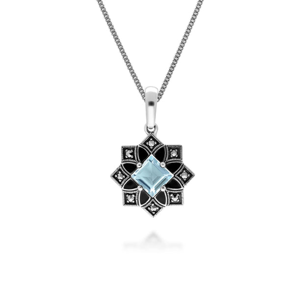 Art Deco Inspired Blue Topaz & Marcasite Star Pendant