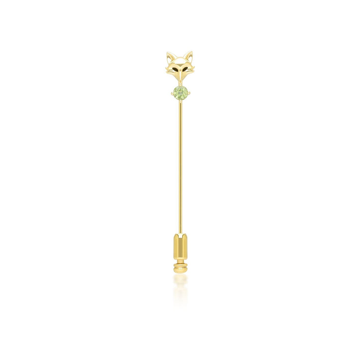 Gardenia Peridot Fox Lapel Pin In 9ct Yellow Gold