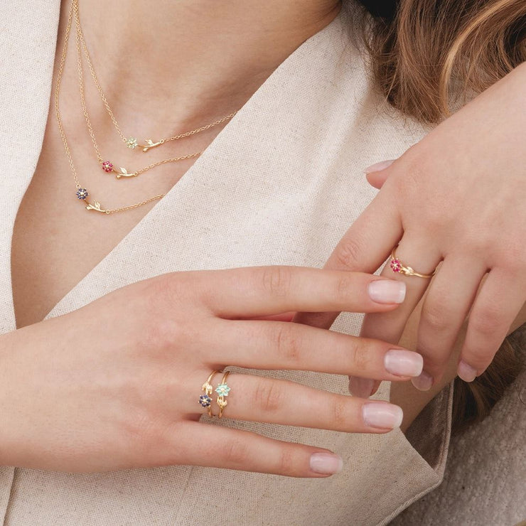 Floral Vine Ruby Ring in 9ct Yellow Gold