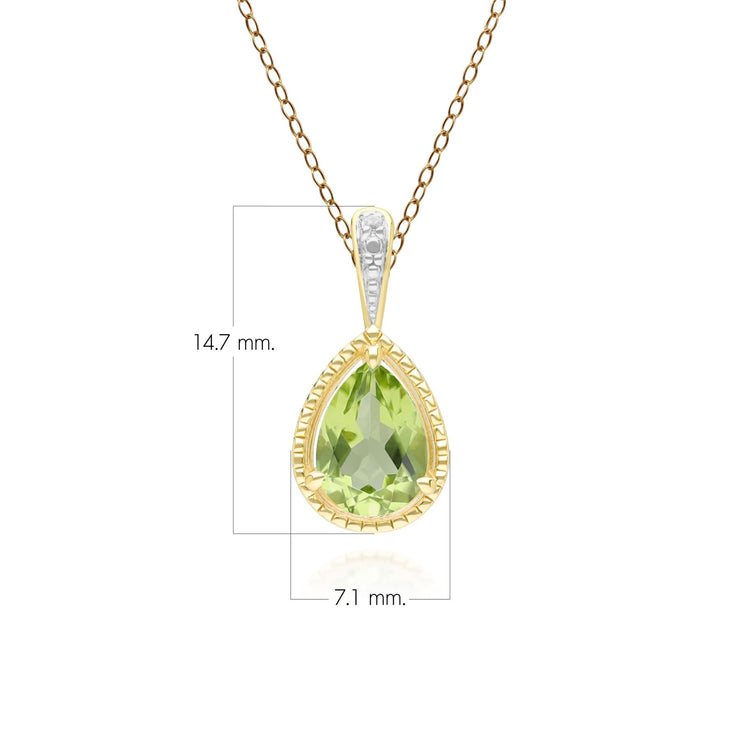 Classic Pear Peridot & Diamond Pendant Necklace In 9ct Yellow Gold