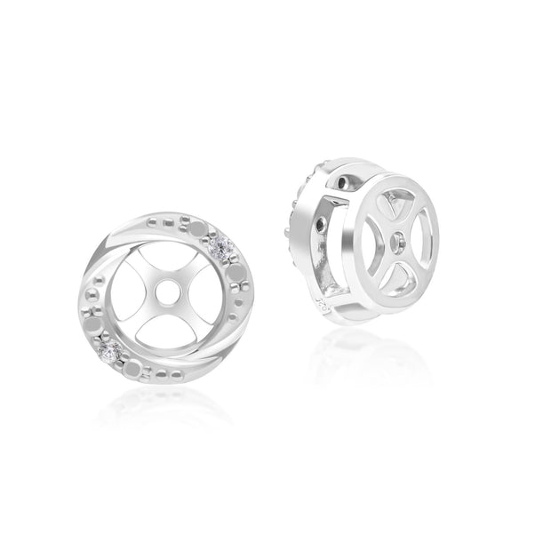 Classic Halo Diamond Swirl Ear Jacket Earrings in 9ct White Gold