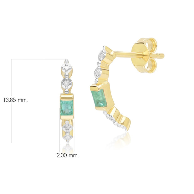 Classic Baguette Emerald & Diamond Half Eternity Hoop Earrings in 9ct Yellow Gold