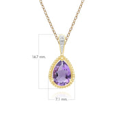 Classic Pear Amethyst & Diamond Pendant Necklace In 9ct Yellow Gold