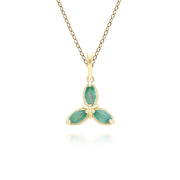 Floral Marquise Emerald Pendant Necklace in 9ct Yellow Gold