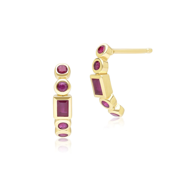 Classic Ruby Half Eternity Hoop Earrings in 9ct Yellow Gold