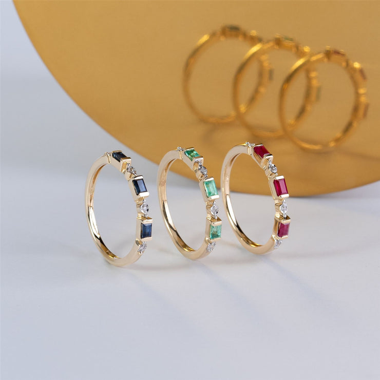 Classic Ruby Half Eternity Hoop Earrings in 9ct Yellow Gold