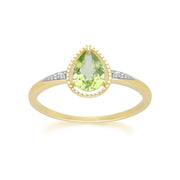 Classic Pear Peridot & Diamond Ring In 9ct Yellow Gold