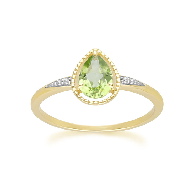 Classic Pear Peridot & Diamond Ring In 9ct Yellow Gold