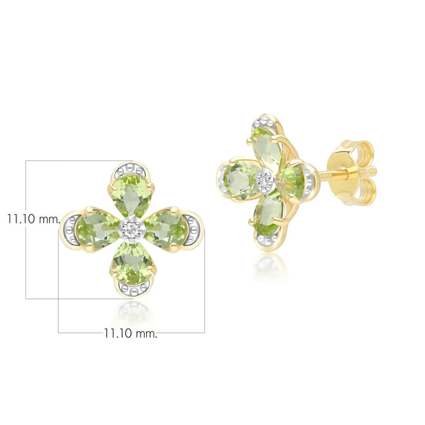Floral Peridot & Diamond Stud Earrings in 9ct Yellow Gold