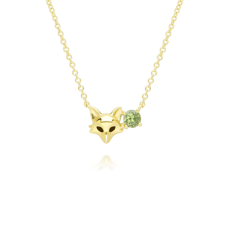 Gardenia Peridot Fox Necklace In 9ct Yellow Gold