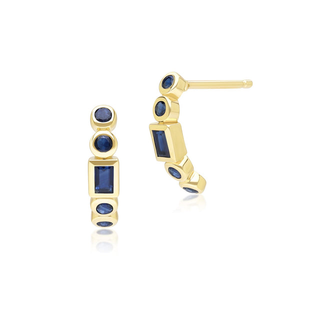Classic Sapphire Half Eternity Hoop Earrings in 9ct Yellow Gold