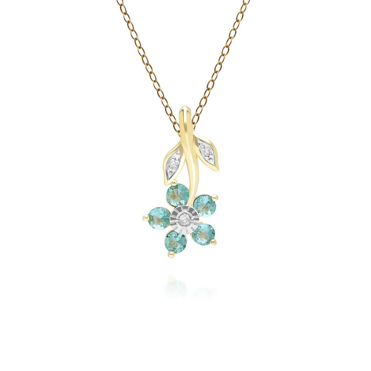 Floral Emerald & Diamond Pendant Necklace in 9ct Yellow Gold
