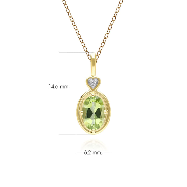 Classic Oval Peridot & Diamond Heart Pendant Necklace In 9ct Yellow Gold