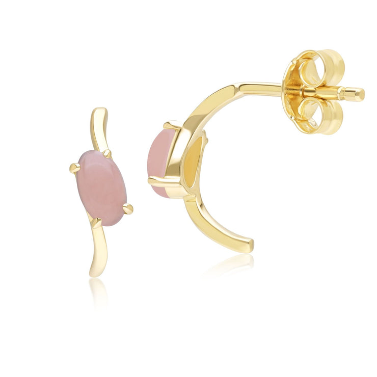 Classic Oval Pink Opal Half Hoop Earrings in 9ct Yellow Gold