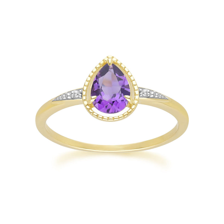 Classic Pear Amethyst & Diamond Ring In 9ct Yellow Gold