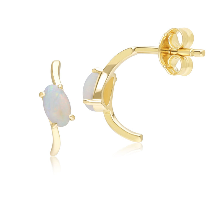 Classic Oval Opal Half Hoop Earrings in 9ct Yellow Gold