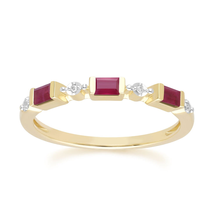 Classic Baguette Ruby & Diamond Eternity Ring in 9ct Yellow Gold