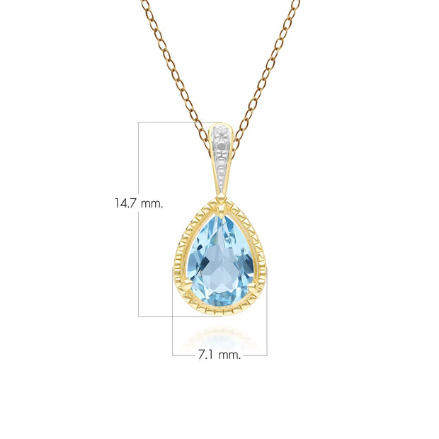 Classic Oval Topaz & Diamond Heart Pendant Necklace In 9ct Yellow Gold