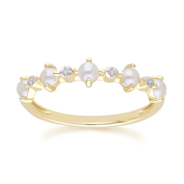 Classic Pearl & Diamond Eternity Ring in 9ct Yellow Gold