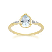 Classic Pear Aquamarine & Diamond Ring In 9ct Yellow Gold