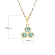 Floral Emerald Three Stone Pendant Necklace in 9ct Yellow Gold