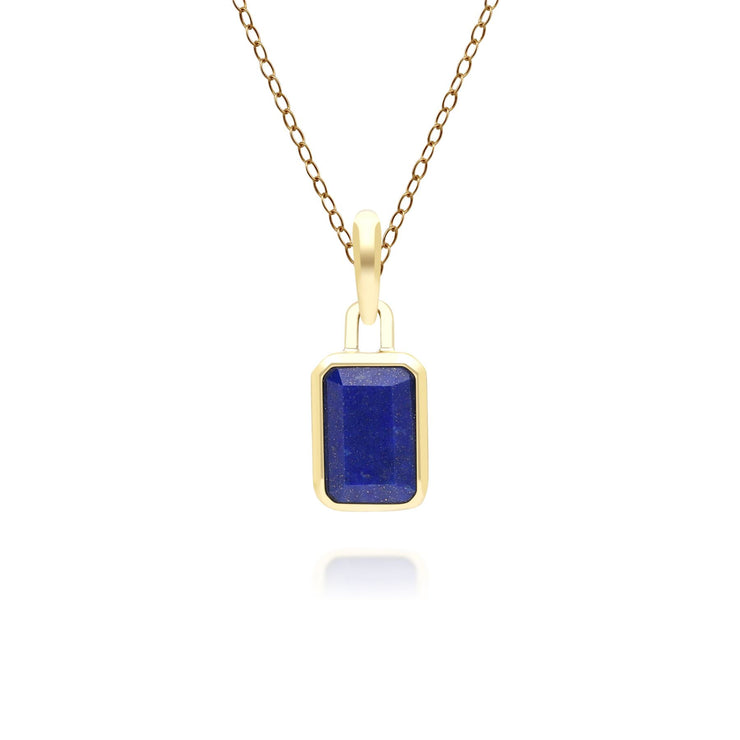 Classic Baguette Lapis Lazuli Pendant Necklace in 9ct Yellow Gold