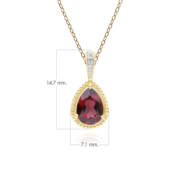 Classic Pear Garnet & Diamond Pendant Necklace In 9ct Yellow Gold