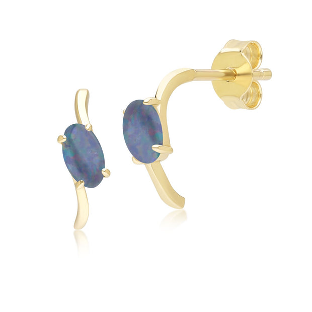 Classic Oval Triplet Opal Half Hoop Earrings in 9ct Yellow Gold