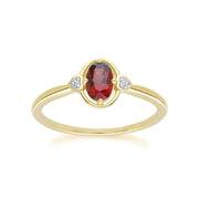 Classic Oval Garnet & Diamond Heart Ring In 9ct Yellow Gold