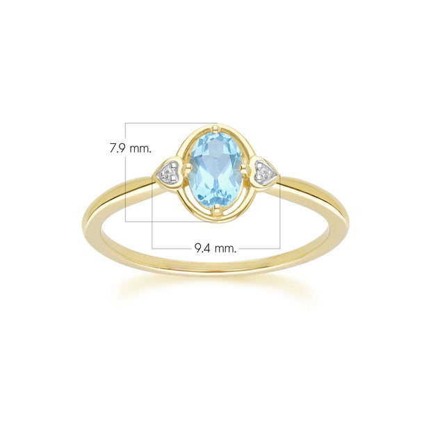 Classic Oval Topaz & Diamond Heart Ring In 9ct Yellow Gold