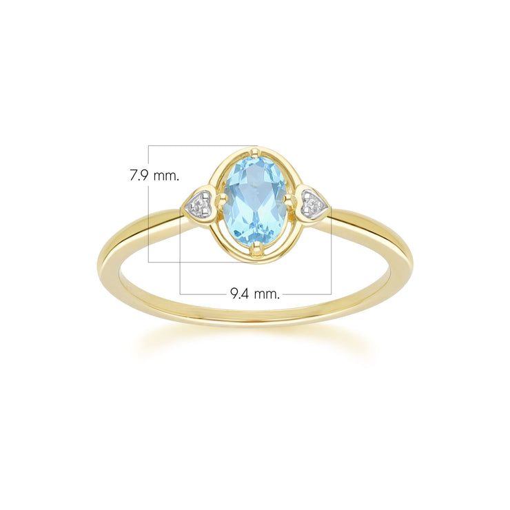 Classic Oval Topaz & Diamond Heart Ring In 9ct Yellow Gold