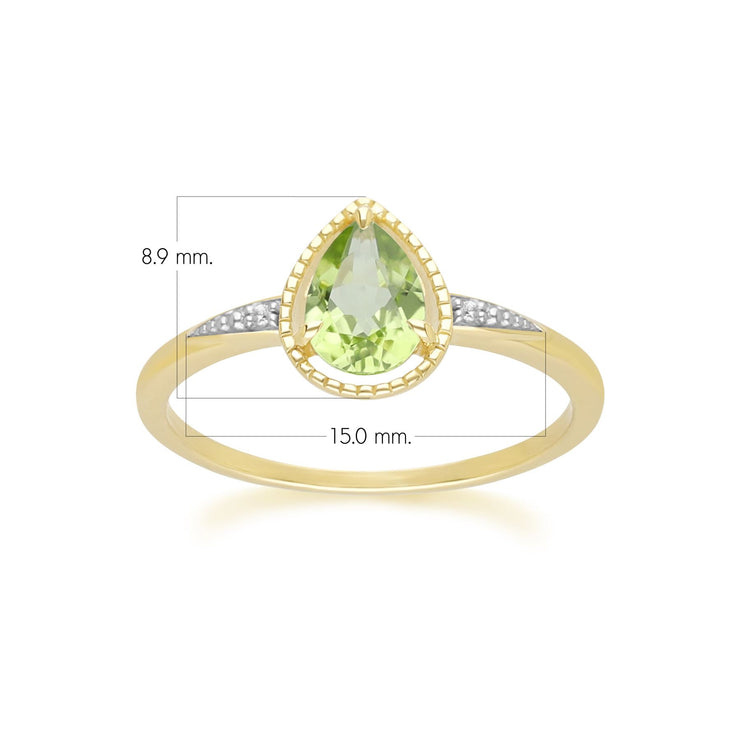 Classic Pear Peridot & Diamond Ring In 9ct Yellow Gold