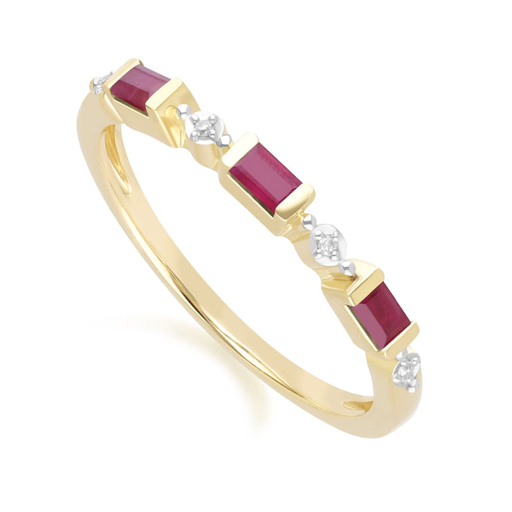 Classic Baguette Ruby & Diamond Eternity Ring in 9ct Yellow Gold