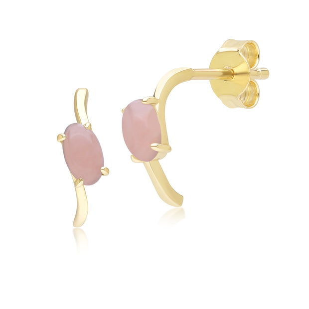 Classic Oval Pink Opal Half Hoop Earrings in 9ct Yellow Gold