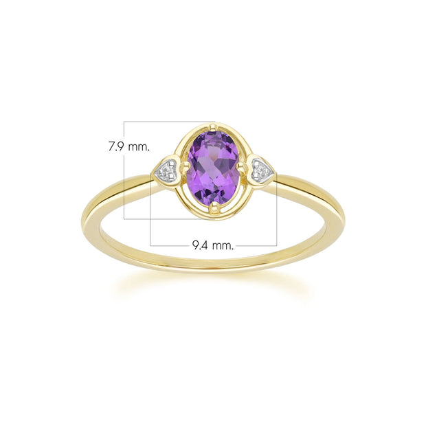 Classic Oval Amethyst & Diamond Heart Ring In 9ct Yellow Gold